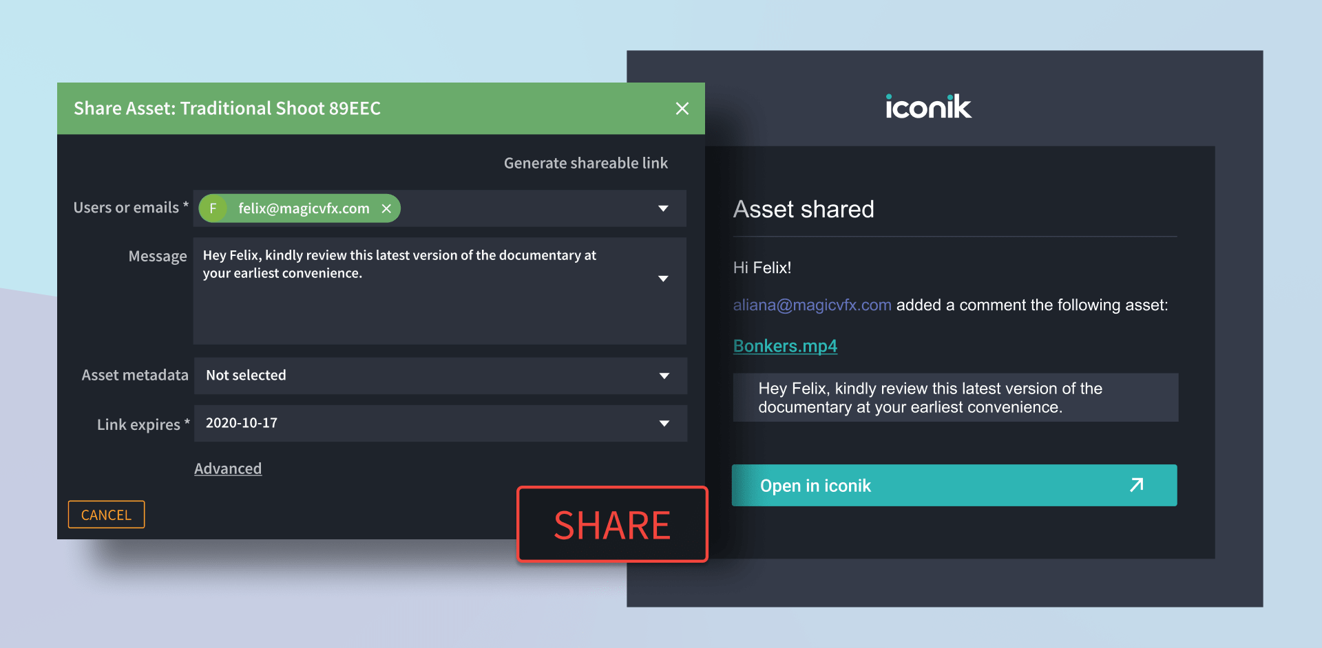 sharing in iconik